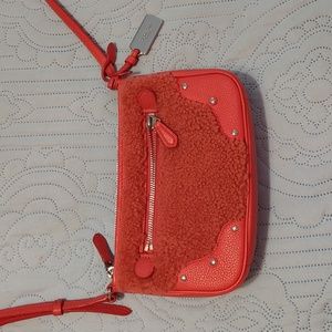 Orangey red Sherpa coach crossbody bag!